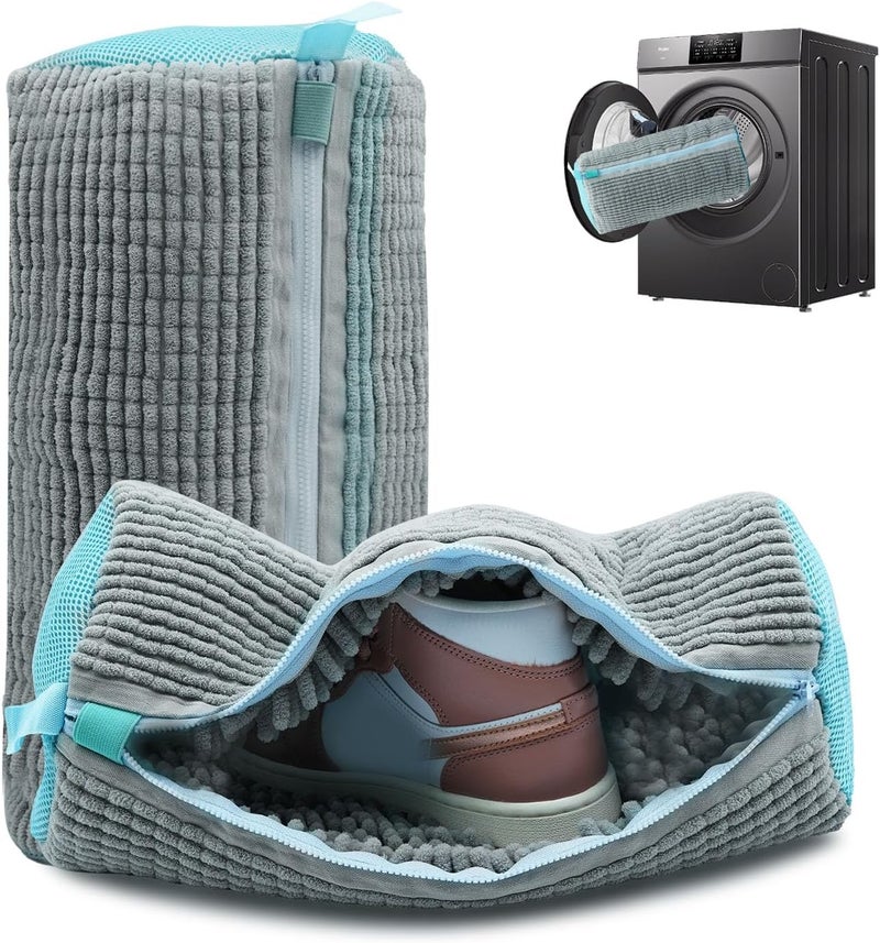 Cocoyeye Shoe Washing Machine Bag, Laundry Shoe Bag for Washer and Dryer, Reusable Zipper Plush Sneaker Washing Machine Bag for Shoes, Gym,Tennis Shoes, Sports Delicate Gray 2pc - Image 1
